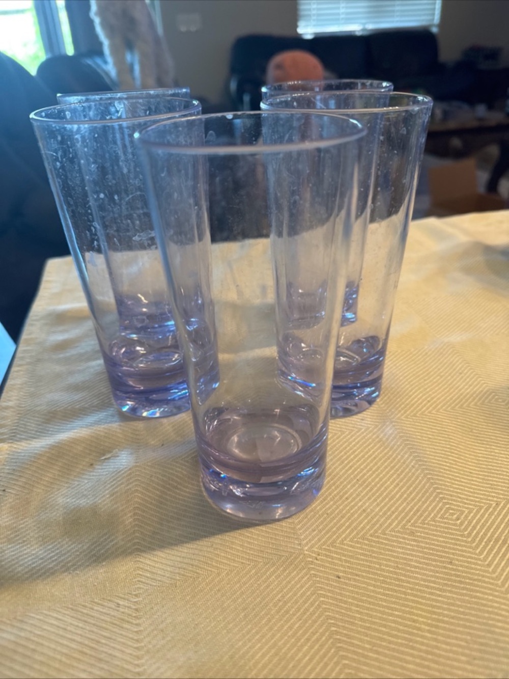 Set of 5 Tall blue   Glass Tumblers